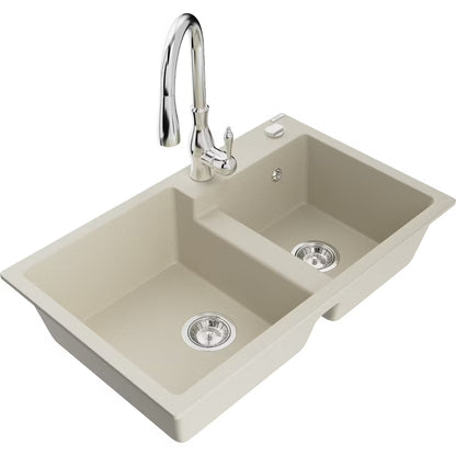 Granitvask Tomas 2-Kammer Beige med Armatur