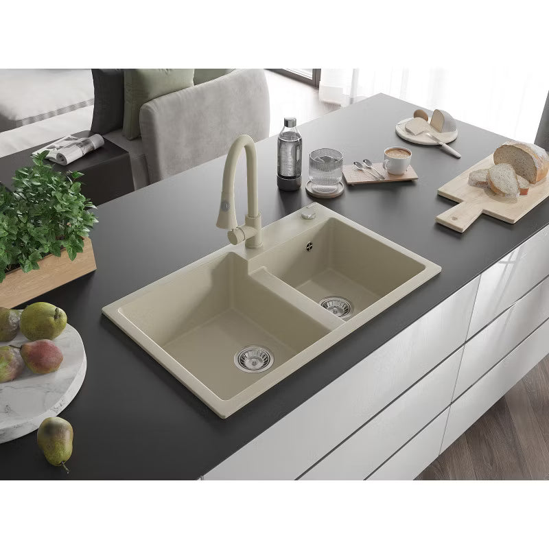 Granitvask Tomas 2-Kammer Beige med Armatur