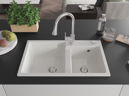 Granitvask Tomas 2-Kammer med Armatur 80x50 cm Hvid