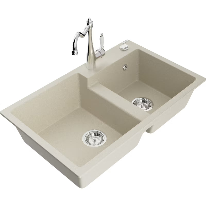 Granitvask Tomas 80x50 cm 2-Kammer Beige med Armatur