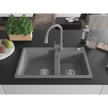 Granitvask Tomas 80x50 cm 2-Kammer Grå med Armatur