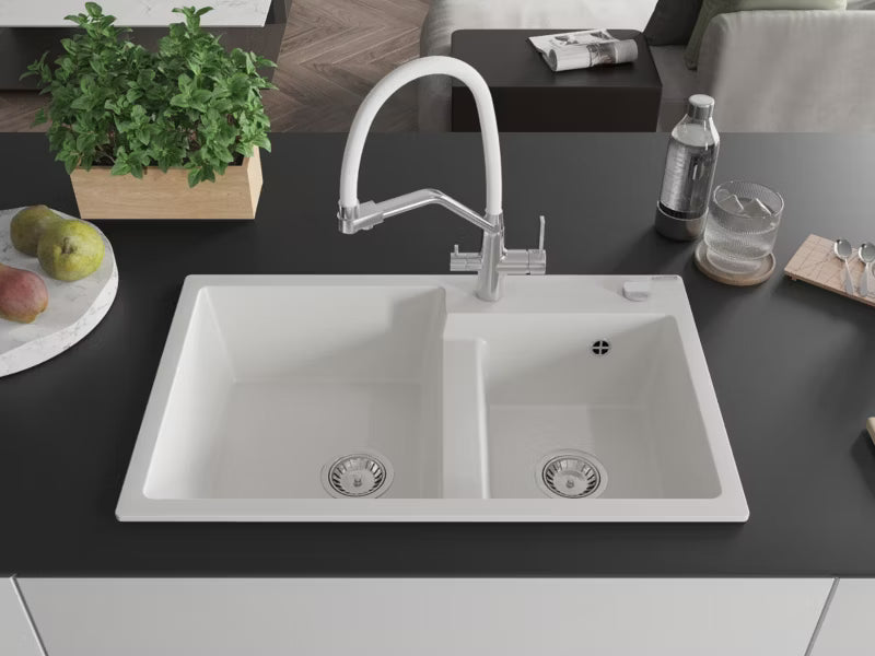 Granitvask Tomas 80x50 cm 2-Kammer med Armatur