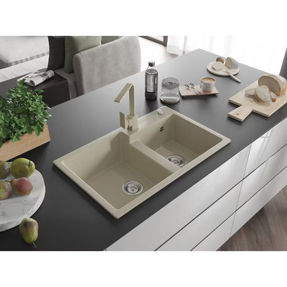 Granitvask Tomas 80x50 cm 2-Kammer med Armatur Beige