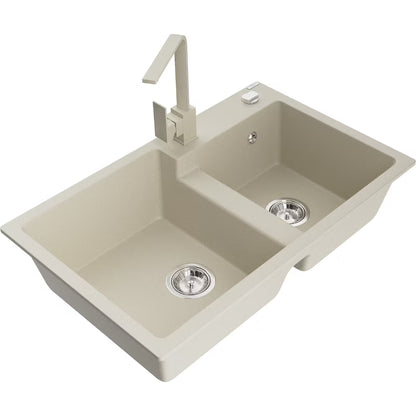 Granitvask Tomas 80x50 cm 2-Kammer med Armatur Beige
