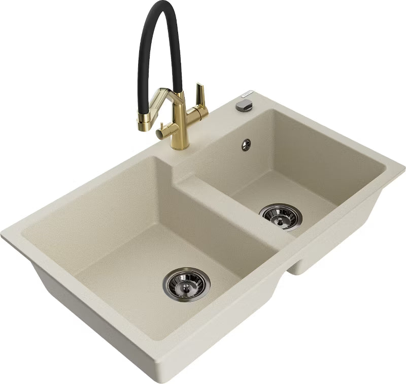 Granitvask Tomas 80x50 cm 2-Kammer med Armatur Duo Sort