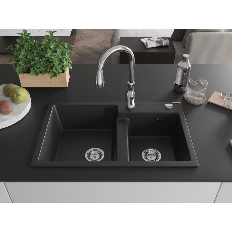 Granitvask Tomas 80x50 cm 2-Kammer Sort med Armatur