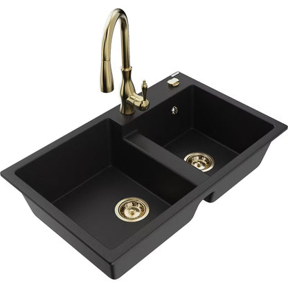 Granitvask Tomas 80x50 cm 2-Kammer Sort med Armatur