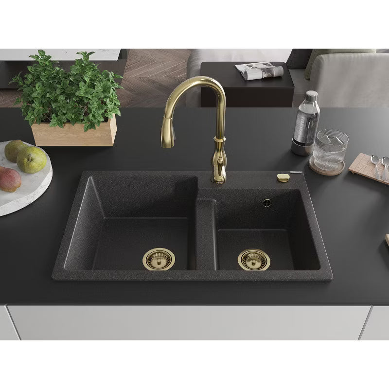 Granitvask Tomas 80x50 cm 2-Kammer Sort med Armatur