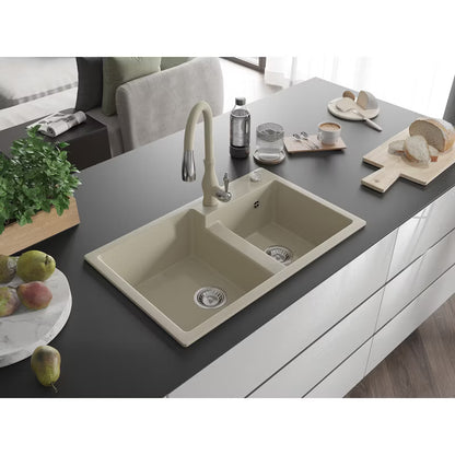 Granitvask Tomas 80x50 cm 2-Kammer Beige med Armatur