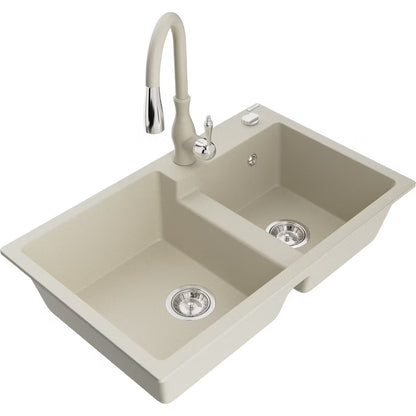 Granitvask Tomas 80x50 cm 2-Kammer Beige med Armatur