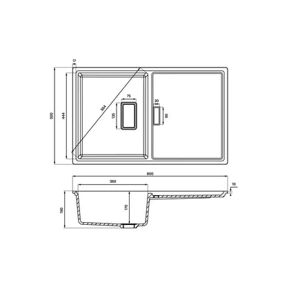 Granitvask Tonga 1-Kammer 80x50 cm Sort med Afløbsplade