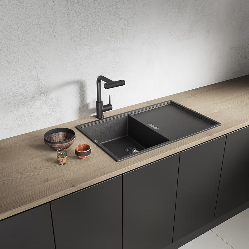 Granitvask Tonga 1-Kammer 80x50 cm Sort med Afløbsplade