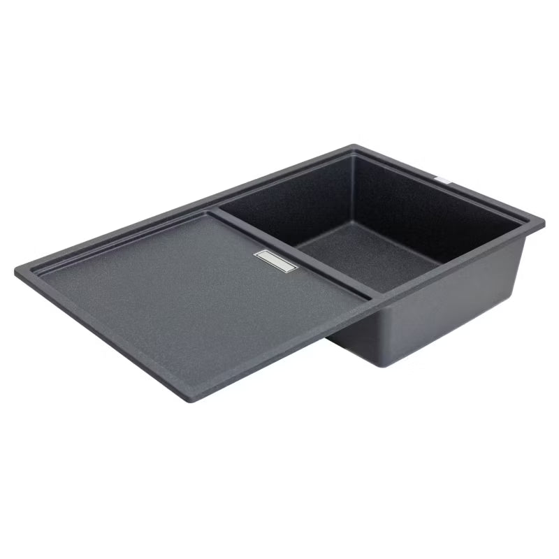 Granitvask Tonga 1-Kammer 80x50 cm Sort med Afløbsplade