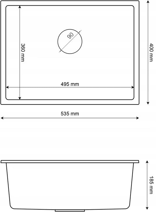Granitvask Underlimet Manado 53,5x40 cm Sort