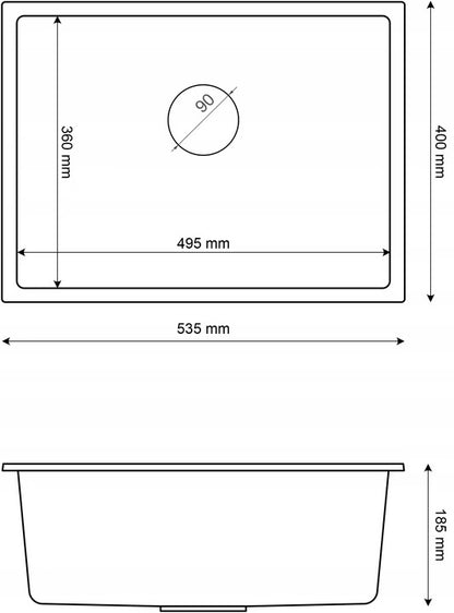 Granitvask Underlimet Manado 53,5x40 cm Sort