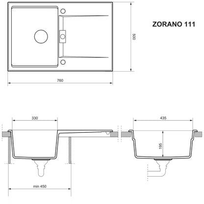 Granitvask Zorano 111 76x50 cm Sort