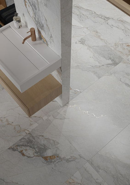 Astrea keramiske gulvfliser 60 x 60 cm hvid mat‑finish med carving 1,44 m²