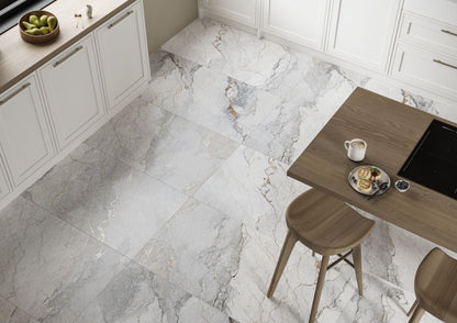 Astrea keramiske gulvfliser 60 x 60 cm hvid mat‑finish med carving 1,44 m²