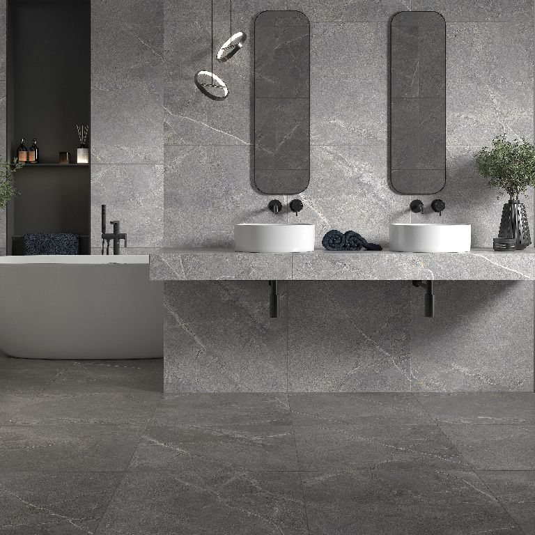 Frostbestandig Fabricstone-gulvflise 60 x 60 cm grå 1,44 m²