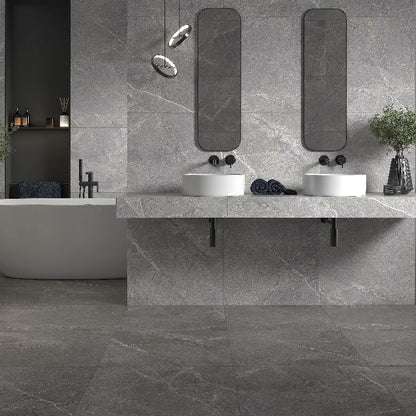 Frostbestandig Fabricstone-gulvflise 60 x 60 cm grå 1,44 m²