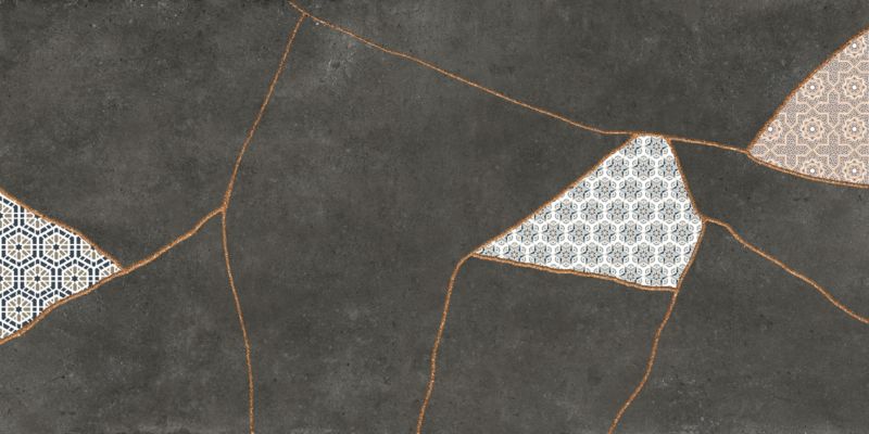 Frostbestandig glaseret porcelænsflise Ezra 60 x 120 cm graphite patchwork 1,44 m²