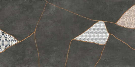 Frostbestandig glaseret porcelænsflise Ezra 60 x 120 cm graphite patchwork 1,44 m²