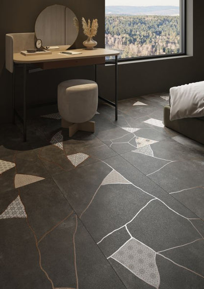 Frostbestandig glaseret porcelænsflise Ezra 60 x 120 cm graphite patchwork 1,44 m²