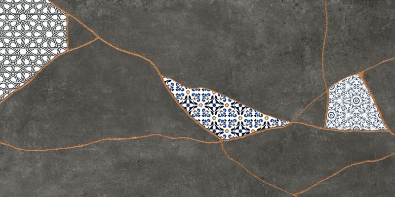 Frostbestandig glaseret porcelænsflise Ezra 60 x 120 cm graphite patchwork 1,44 m²