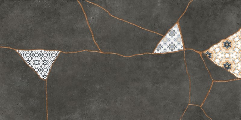 Frostbestandig glaseret porcelænsflise Ezra 60 x 120 cm graphite patchwork 1,44 m²