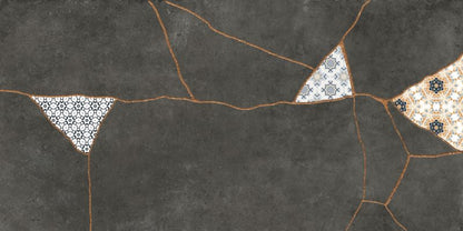Frostbestandig glaseret porcelænsflise Ezra 60 x 120 cm graphite patchwork 1,44 m²