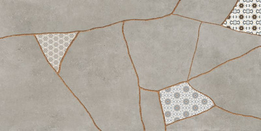 Frostbestandig glaseret porcelænsflise Ezra 60 x 120 cm grå patchwork 1,44 m²