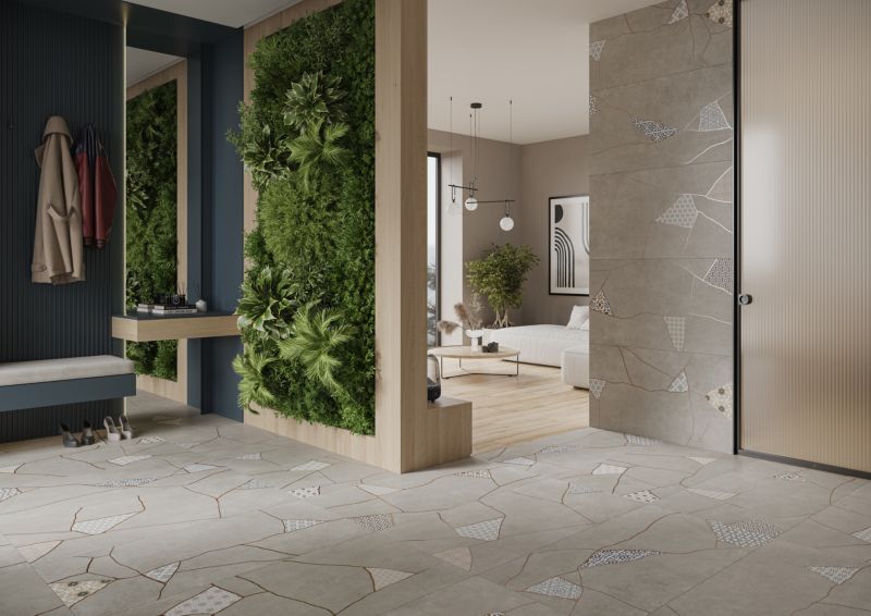 Frostbestandig glaseret porcelænsflise Ezra 60 x 120 cm grå patchwork 1,44 m²