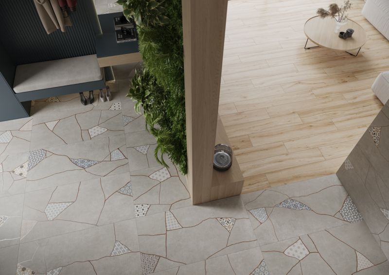 Frostbestandig glaseret porcelænsflise Ezra 60 x 120 cm grå patchwork 1,44 m²