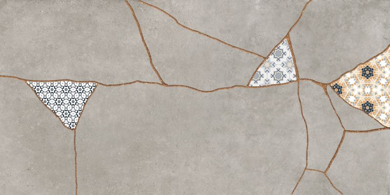 Frostbestandig glaseret porcelænsflise Ezra 60 x 120 cm grå patchwork 1,44 m²