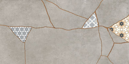 Frostbestandig glaseret porcelænsflise Ezra 60 x 120 cm grå patchwork 1,44 m²