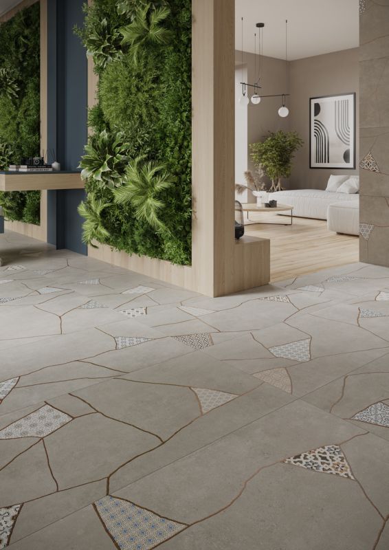Frostbestandig glaseret porcelænsflise Ezra 60 x 120 cm grå patchwork 1,44 m²