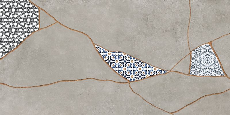 Frostbestandig glaseret porcelænsflise Ezra 60 x 120 cm grå patchwork 1,44 m²
