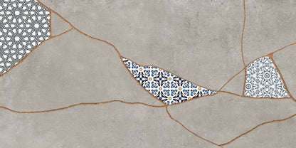 Frostbestandig glaseret porcelænsflise Ezra 60 x 120 cm grå patchwork 1,44 m²