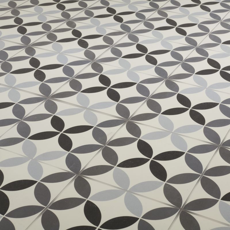Frostbestandig glasert porcelænsflise Hydrolic Design 4 Colours 20 x 20 cm circle4 b&w 1 m²