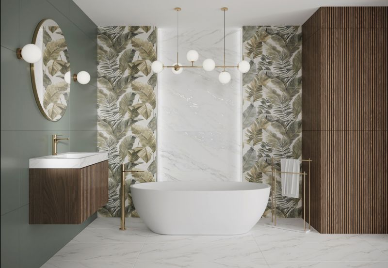 Frostbestandig glaseret Luna porcelænsflise 60 x 120 cm gold carving 1,44 m²