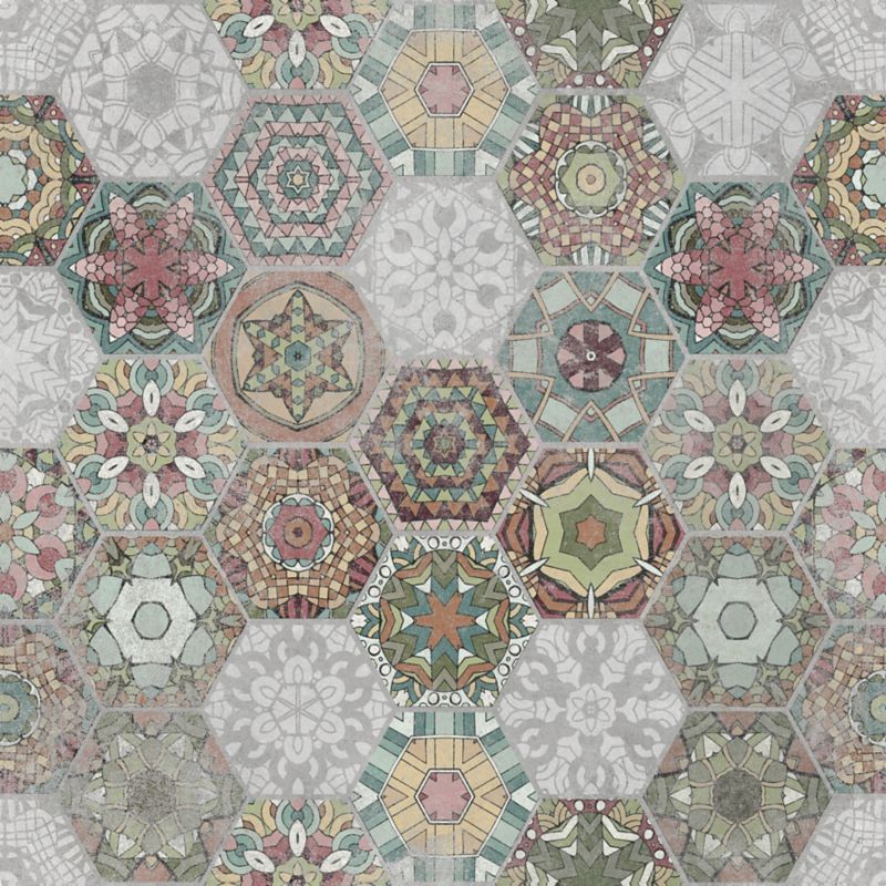 Frostbestandig glasurbelagt patchwork hexagon gulvflise 60 x 60 cm multifarvet 1,44 m²