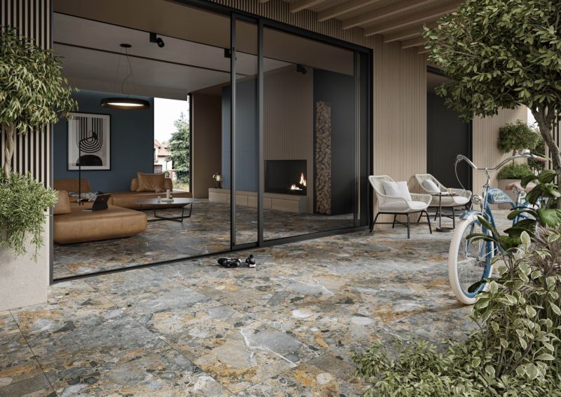 Frostbestandig glaseret Sandalo-gulvflise 60 x 60 cm dark, 1,44 m²
