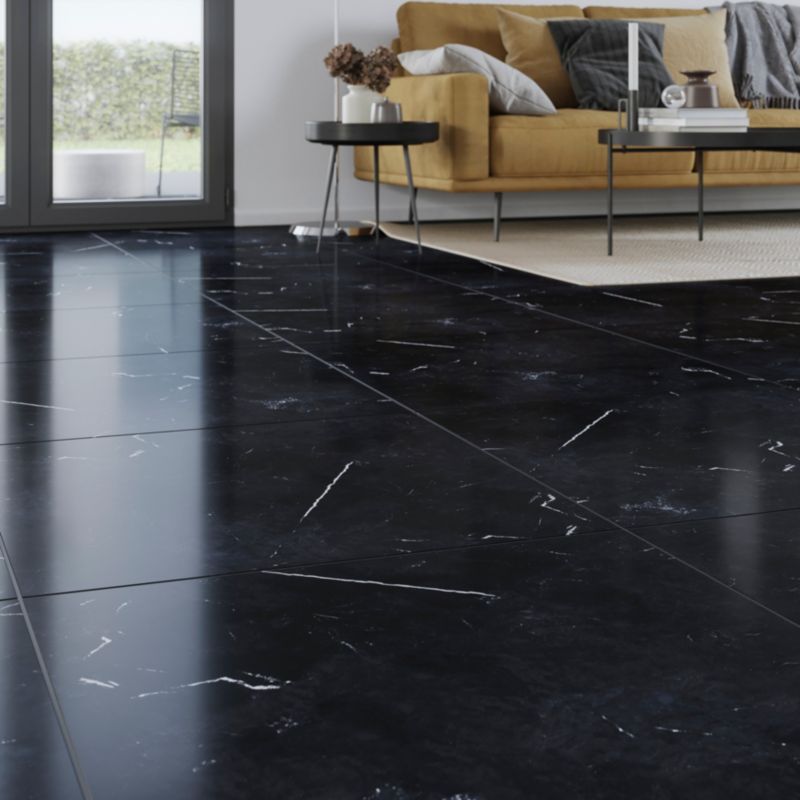Poleret glaseret porcelænsflise Ultimate Marble GoodHome 59,5 x 59,5 cm sort 1,06 m²