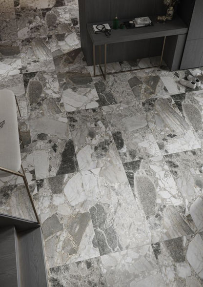 Tonale porcelænsfliser 60 x 120 cm beige med struktur og carving 1,44 m²