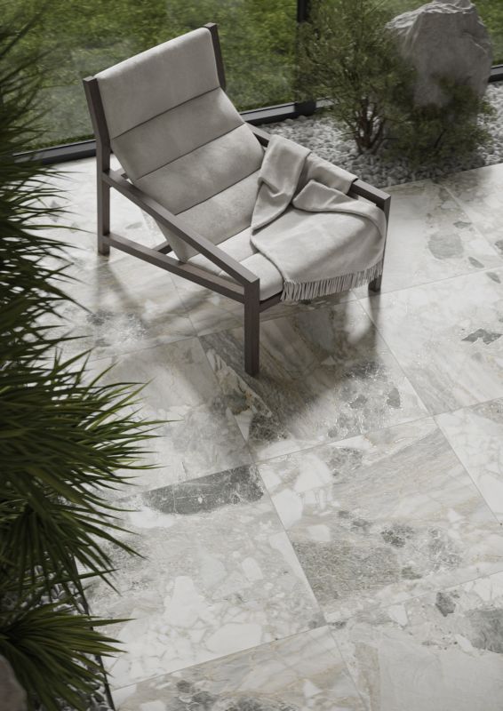 Tonale porcelænsfliser 60 x 60 cm beige med struktur og carving 1,44 m²