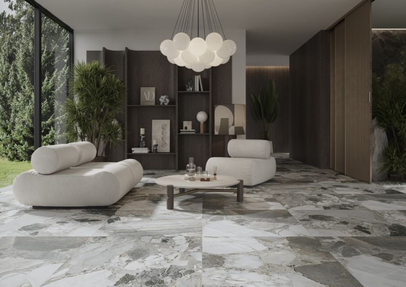 Tonale keramiske gulvfliser 80 x 80 cm beige mat‑finish med carving, 1,92 m²