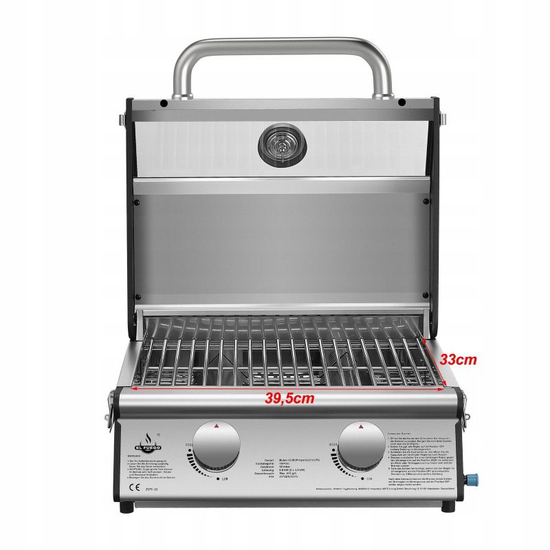Turistisk gasgrill Jesolo EL FUEGO med glaslåg, 1 stk.