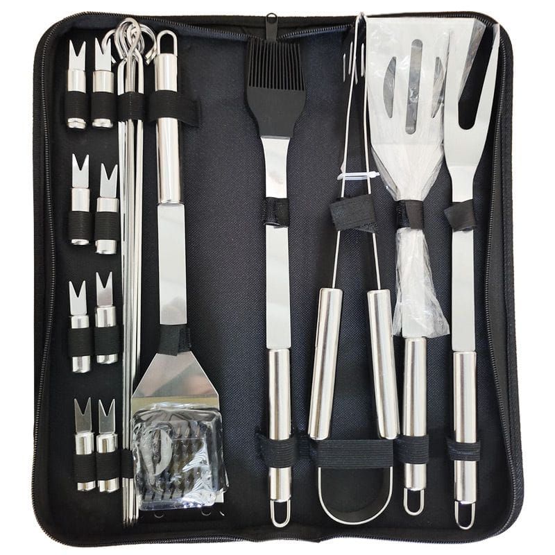 Grillsæt 15 Dele Rustfrit Stål med Etui Sort