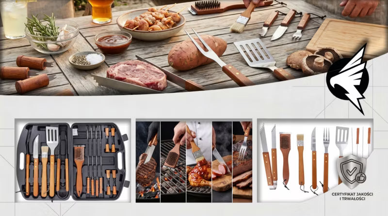 Grillsæt 18 Dele med Træhåndtag og Taske