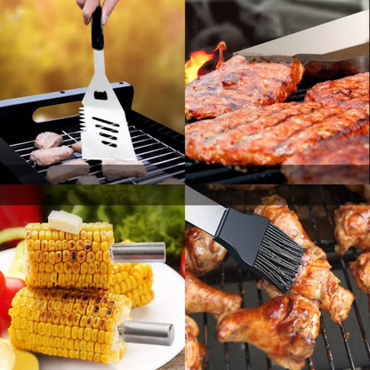 Grillsæt 4-i-1 Rustfrit Stål med Etui Sort